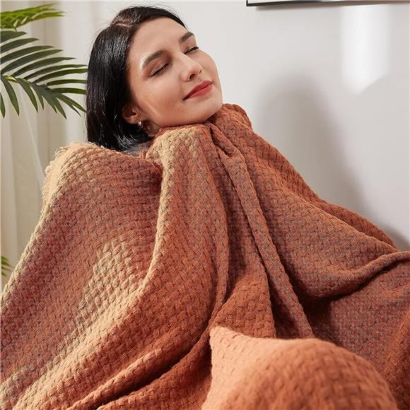 Fall Throw Blanket for Couch-Soft Boho Farmhouse Throw Blanket,Cozy Waffle Knit - Picture 3 of 6